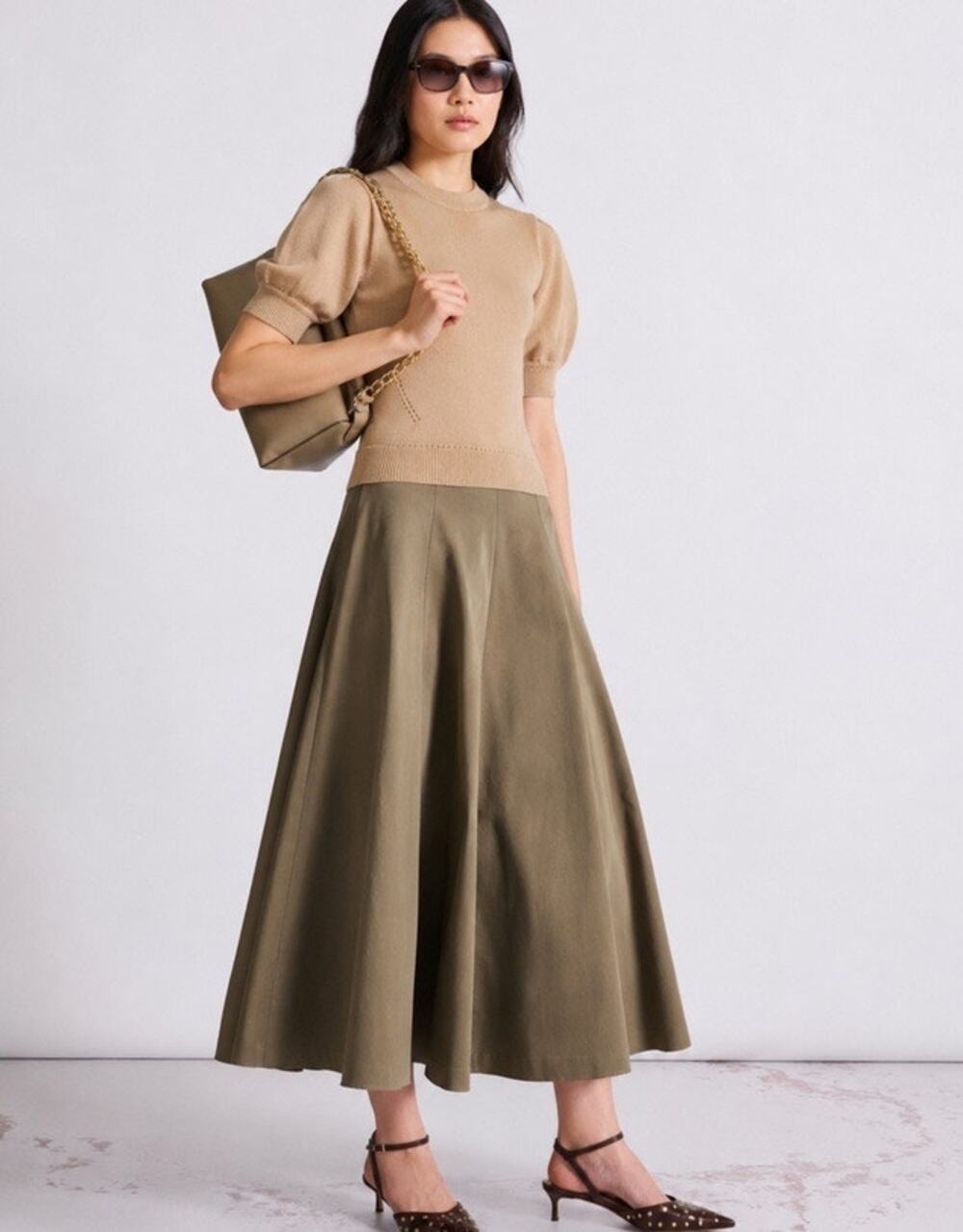 NWT Marella Max Mara Cotton Sweater Puff Sleeve Beige Small Neutral Old Money